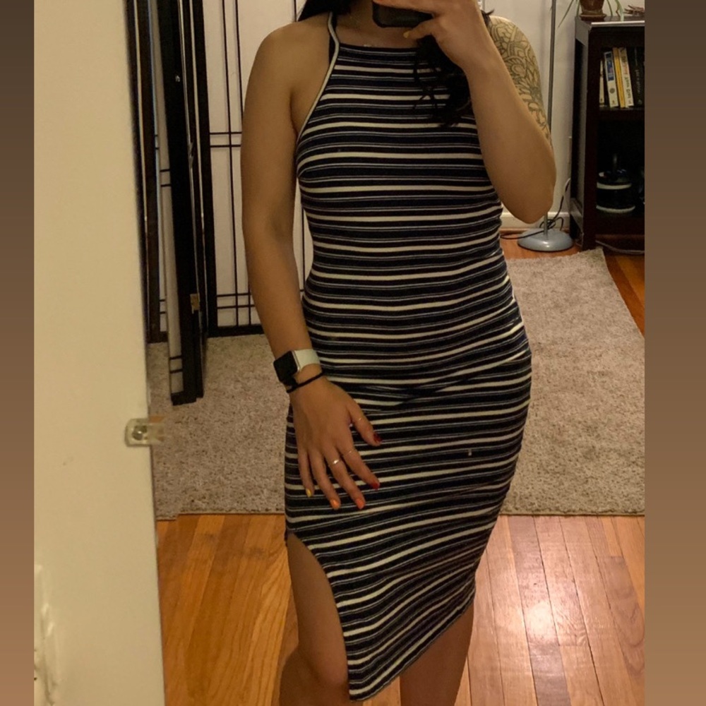 Charlotte Russe Navy Striped Dress w/ Leg Slit